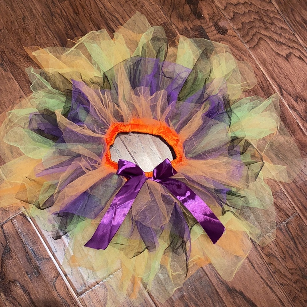 Halloween tutu orange purple black lime green tull satin ribbon bow & waistband